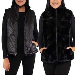 Nicole Miller Black Furry Reversible Puffer Vest